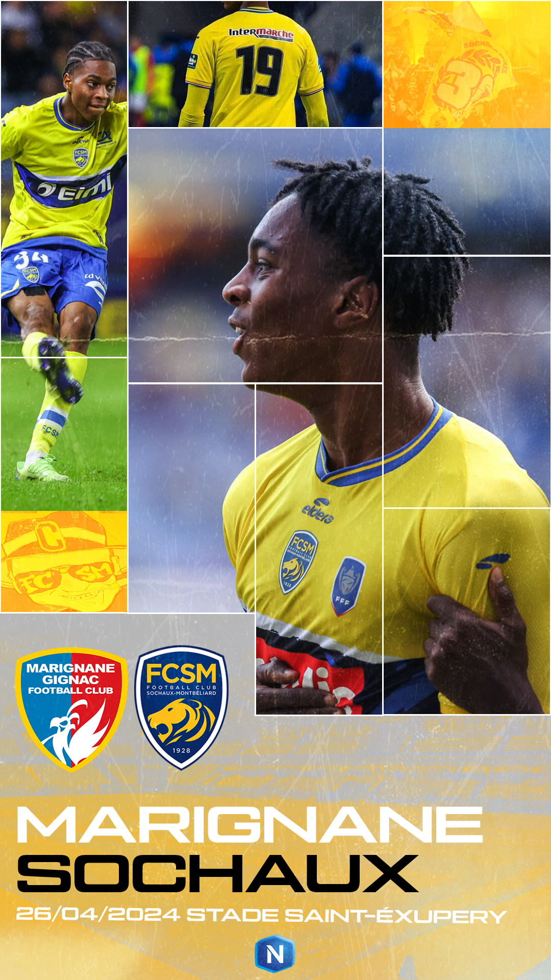 Affiche "Matchday" réalisé pour Allan Ackra afin d'annoncer la rencontre Marignane Gignac FC - FC Sochaux-Montbéliard